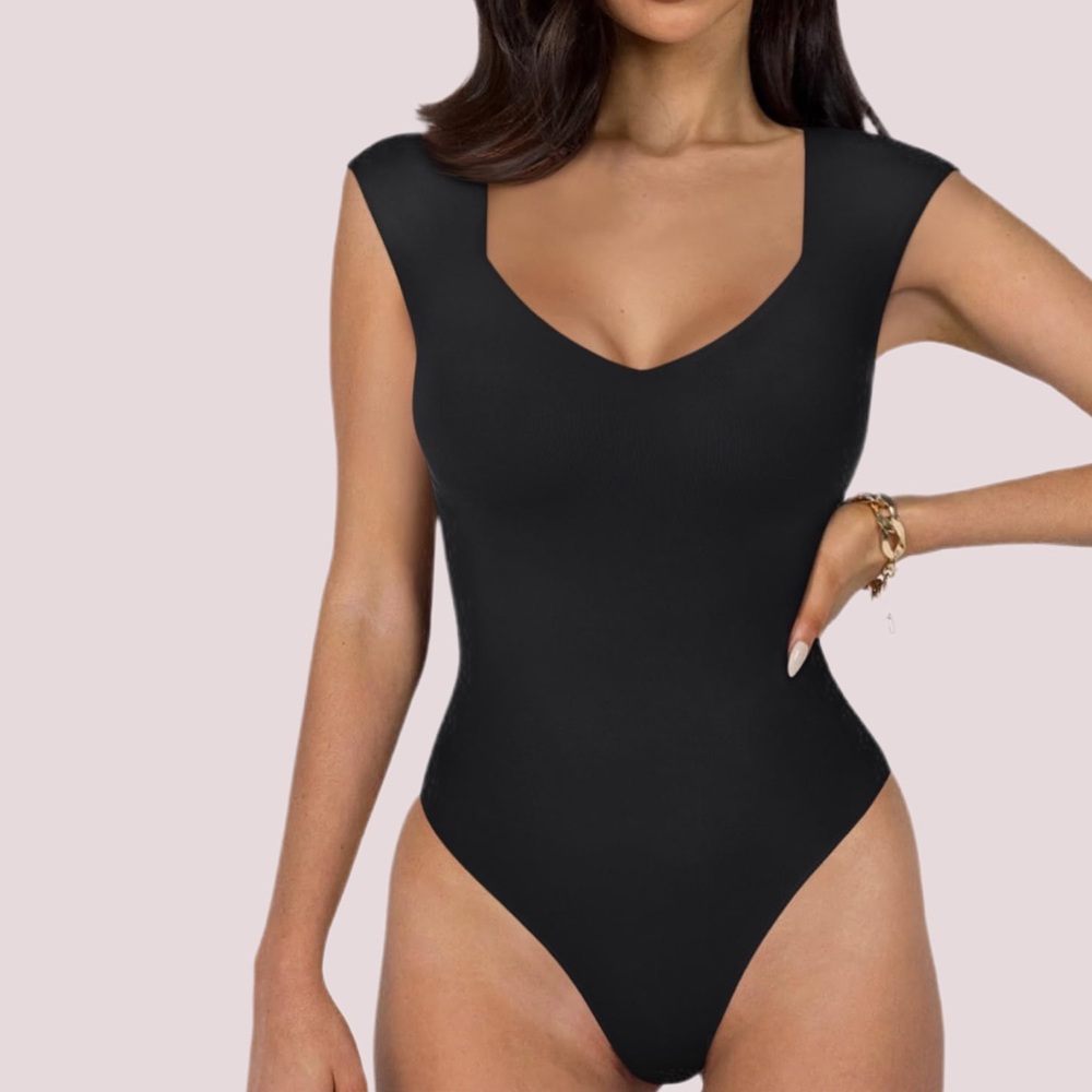 NWT REORIA Casual V Neck Double Lined Sleeveless Slimming Bodysuit- Various